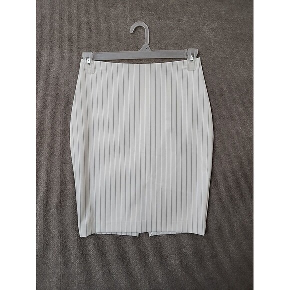 Express Pencil Skirt Womens 4 Cream White Striped Back Zipper Slit Lined NEW - Picture 1 of 8